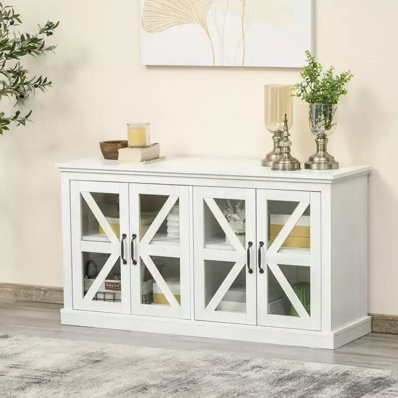 Credenza rustica da cucina, credenza con ante in vetro, mobile TV con ripiano regolabile per sala da pranzo