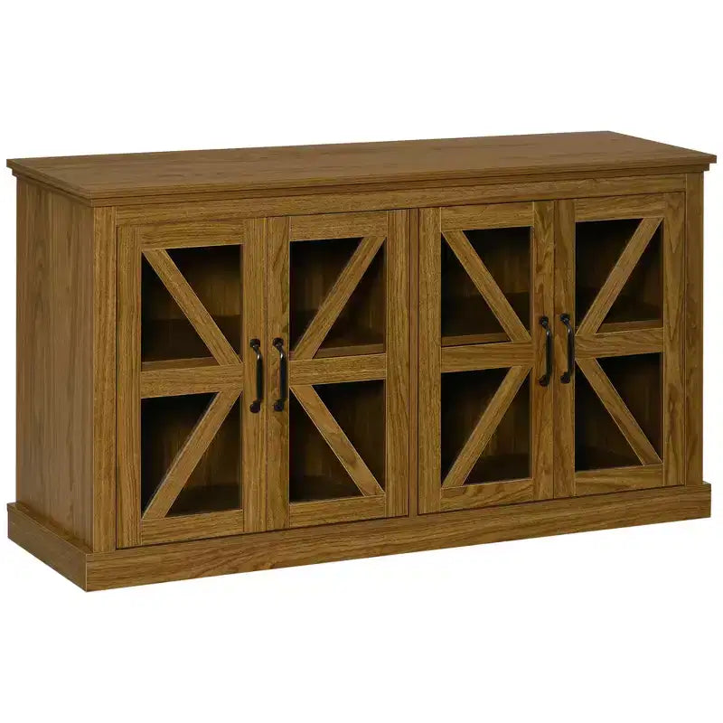Credenza rustica da cucina, credenza con ante in vetro, mobile TV con ripiano regolabile per sala da pranzo