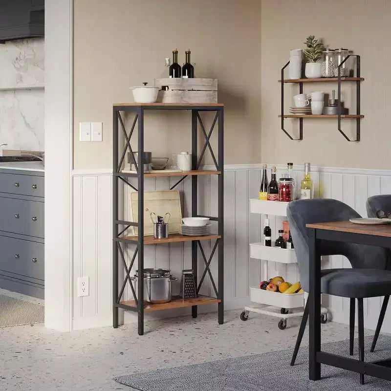 Scaffale a Scala con 4 Ripiani Aperti Libreria Scaffale da Cucina per Cucina Ufficio Marrone Rustico e Nero