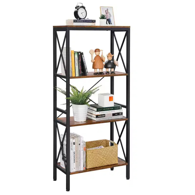 Scaffale a Scala con 4 Ripiani Aperti Libreria Scaffale da Cucina per Cucina Ufficio Marrone Rustico e Nero
