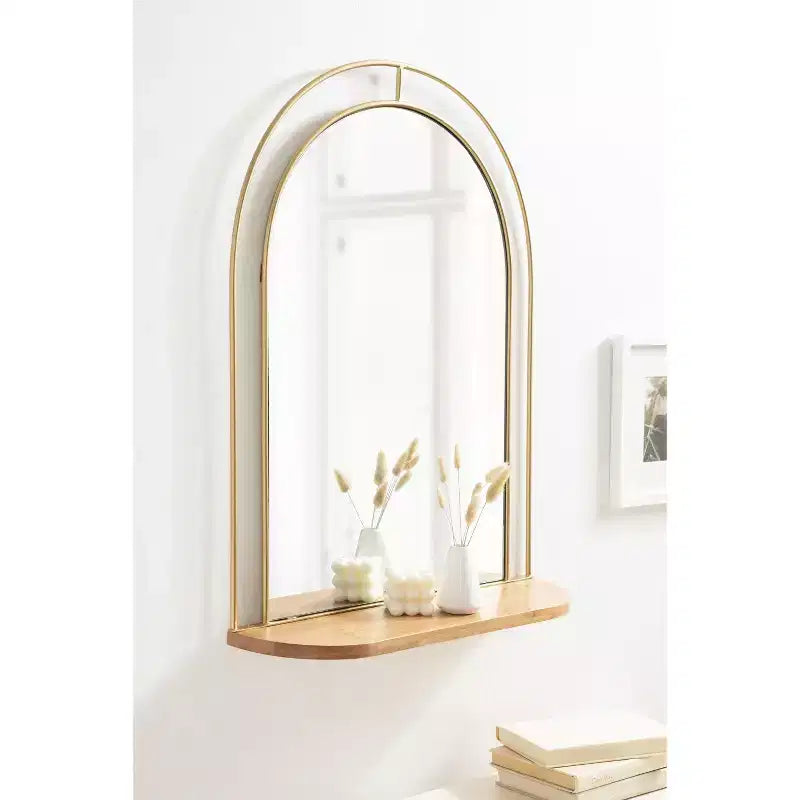 Specchio da parete con cornice Reverie e mensola, 23x30, Naturale