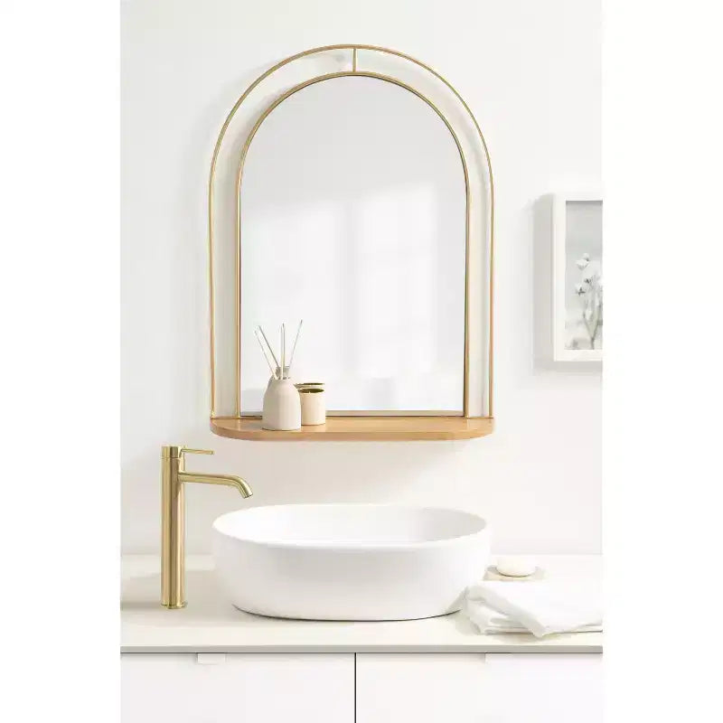 Specchio da parete con cornice Reverie e mensola, 23x30, Naturale