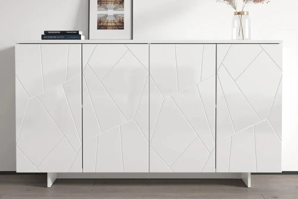 Credenza Mid-Century Moderna Bianca con Ampio Spazio di Archiviazione
