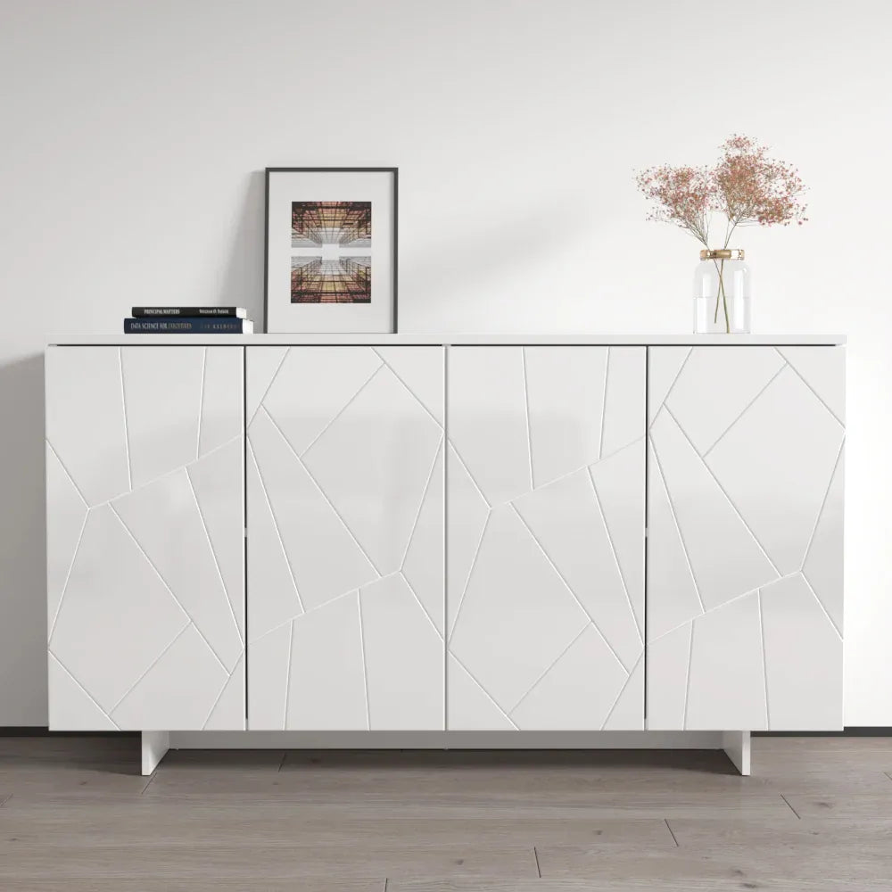 Credenza Mid-Century Moderna Bianca con Ampio Spazio di Archiviazione