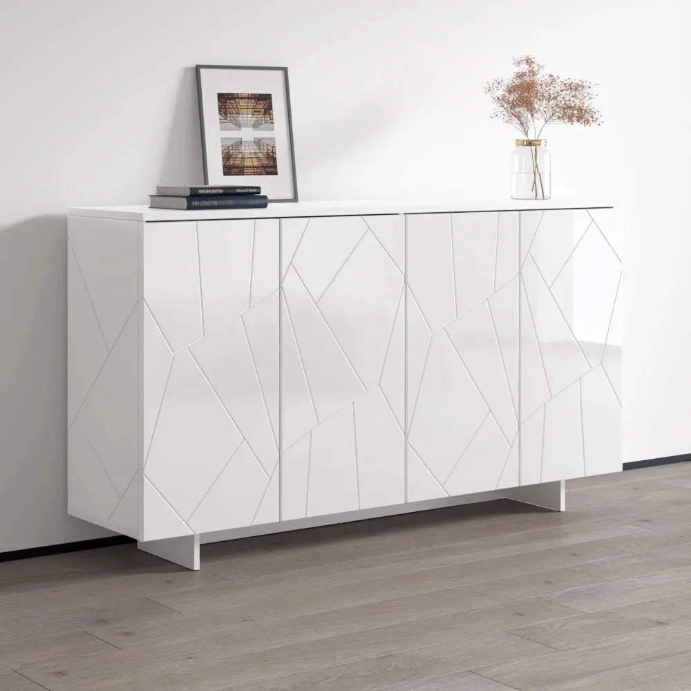 Credenza Mid-Century Moderna Bianca con Ampio Spazio di Archiviazione