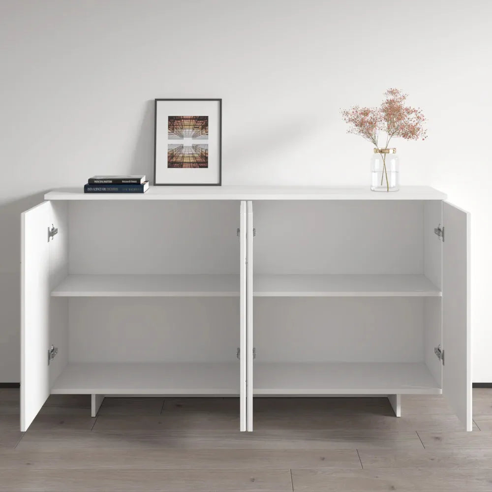 Credenza Mid-Century Moderna Bianca con Ampio Spazio di Archiviazione