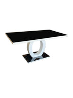 Tavolo da Pranzo con Piano in Vetro Pedana in MDF Grigio Bianco Base Cromata