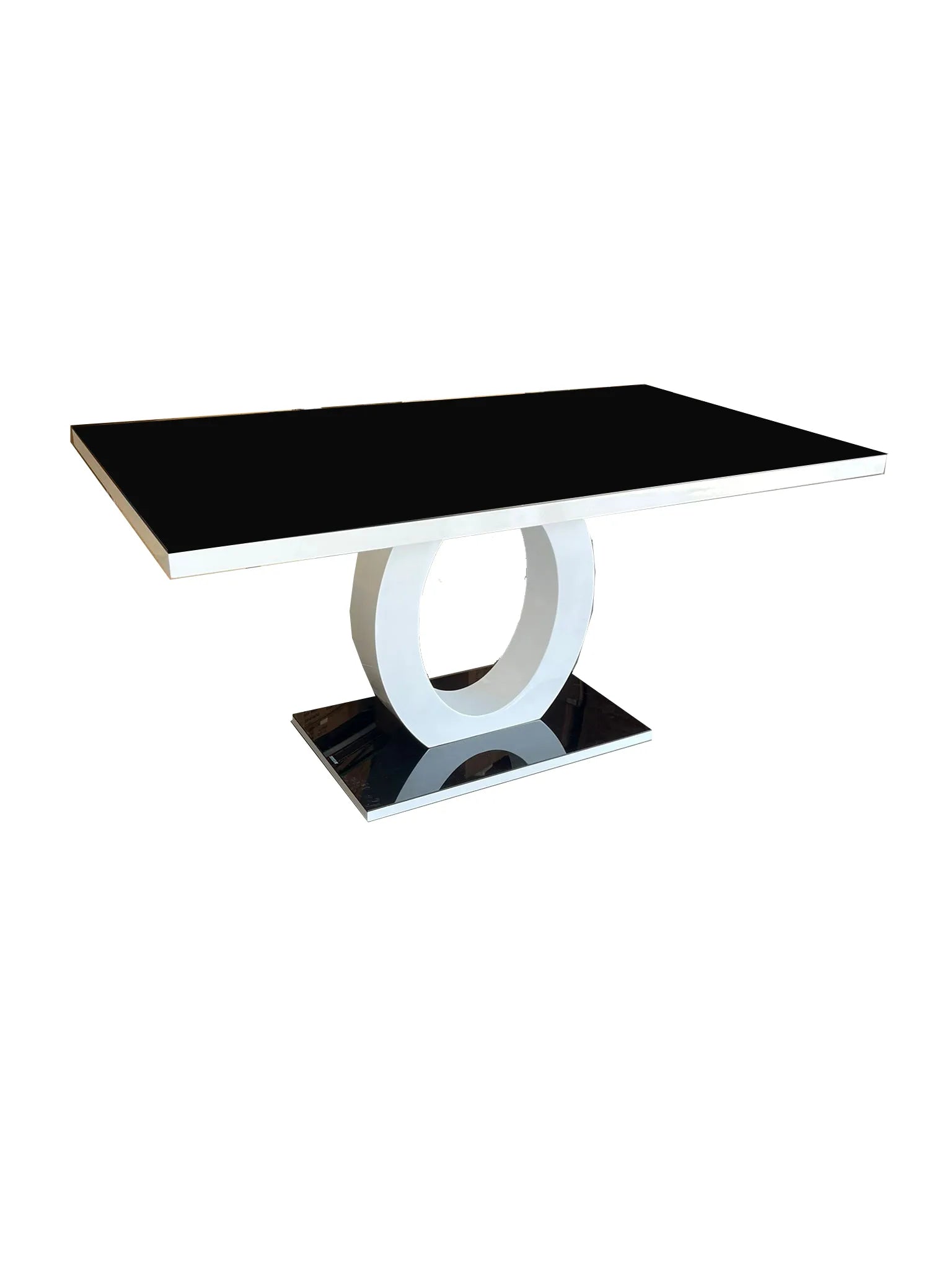 Tavolo da Pranzo con Piano in Vetro Pedana in MDF Grigio Bianco Base Cromata