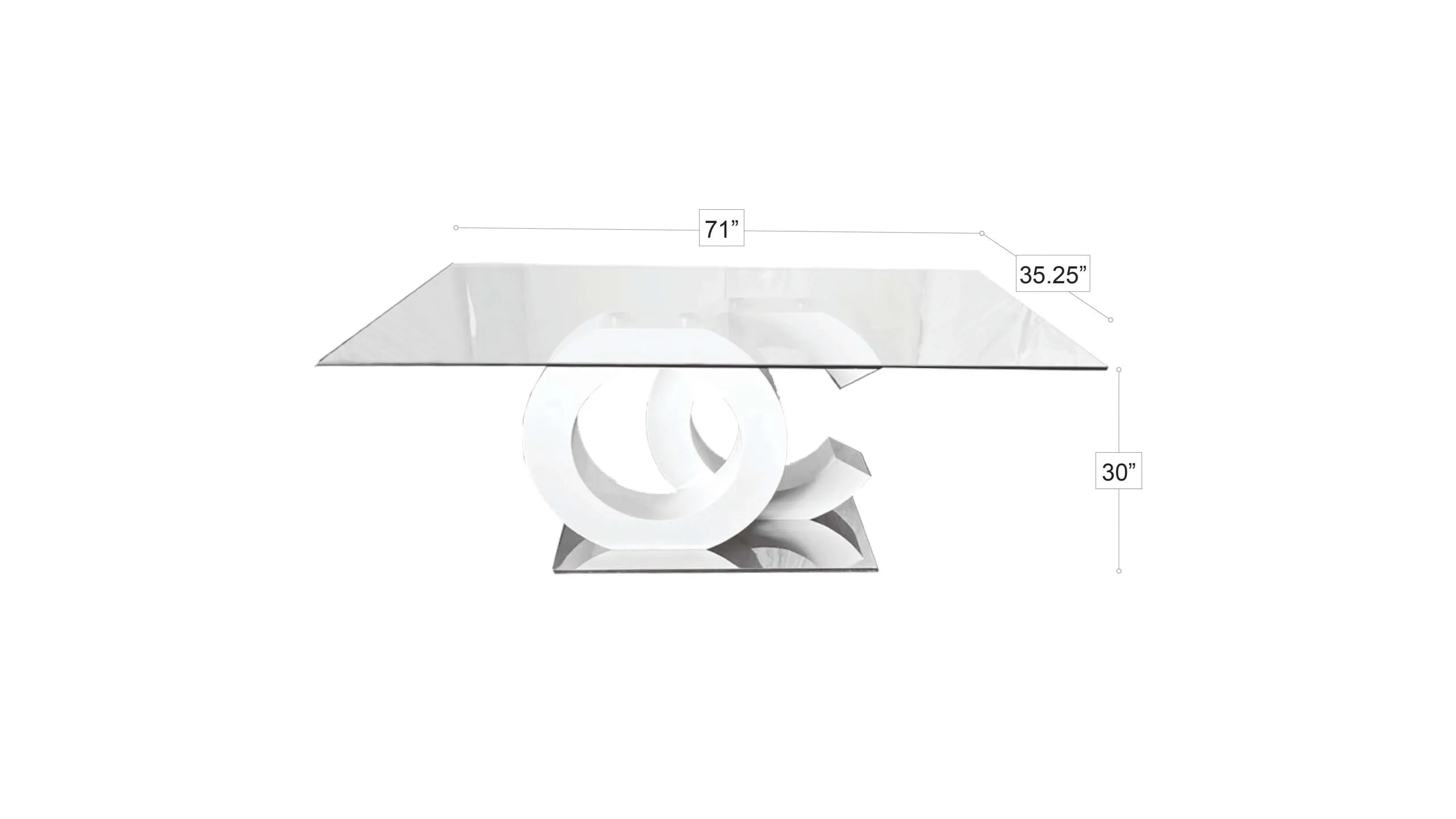Tavolo da pranzo con piano in vetro, base a piedistallo in MDF bianca e cromo, 180 cm
