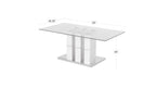 Tavolo da pranzo con piano in vetro, base a piedistallo in MDF bianco lucido e cromato