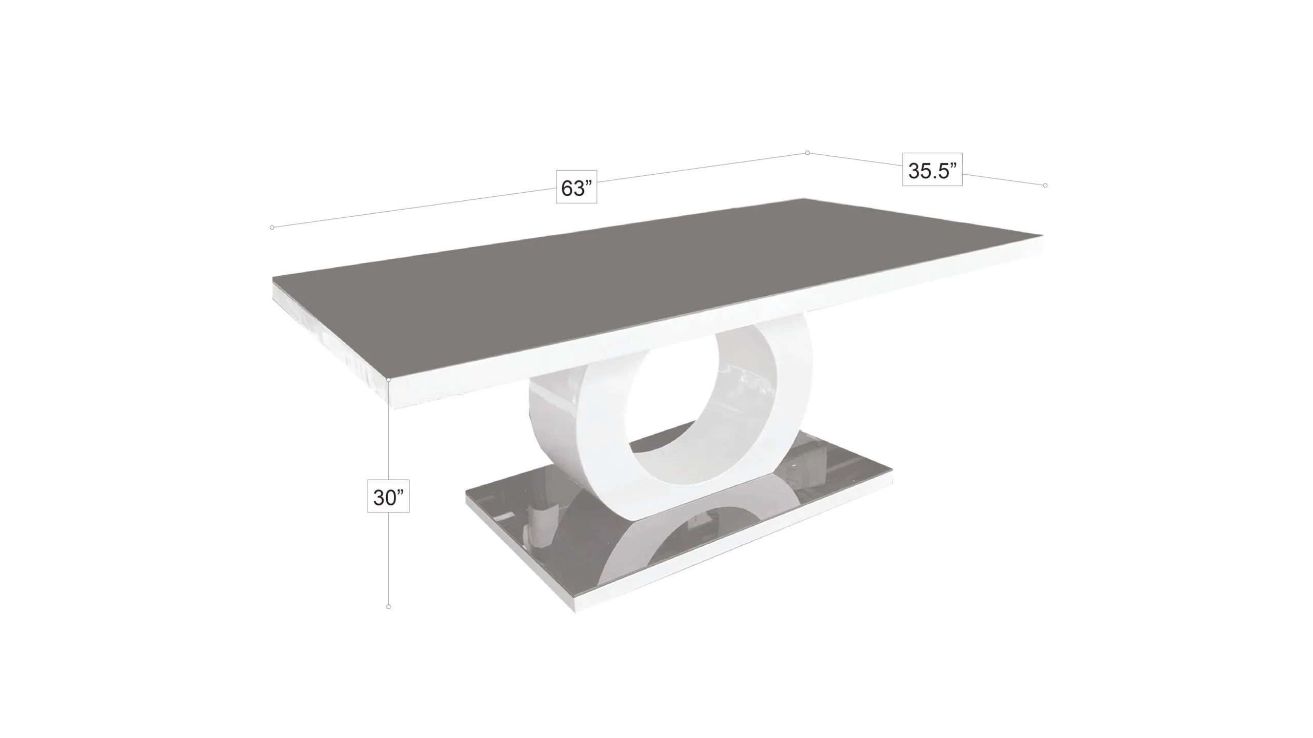 Tavolo da Pranzo con Piano in Vetro Pedana in MDF Grigio Bianco Base Cromata