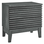 Comodino a 2 cassetti con laminato venato color carbone, stile metà secolo