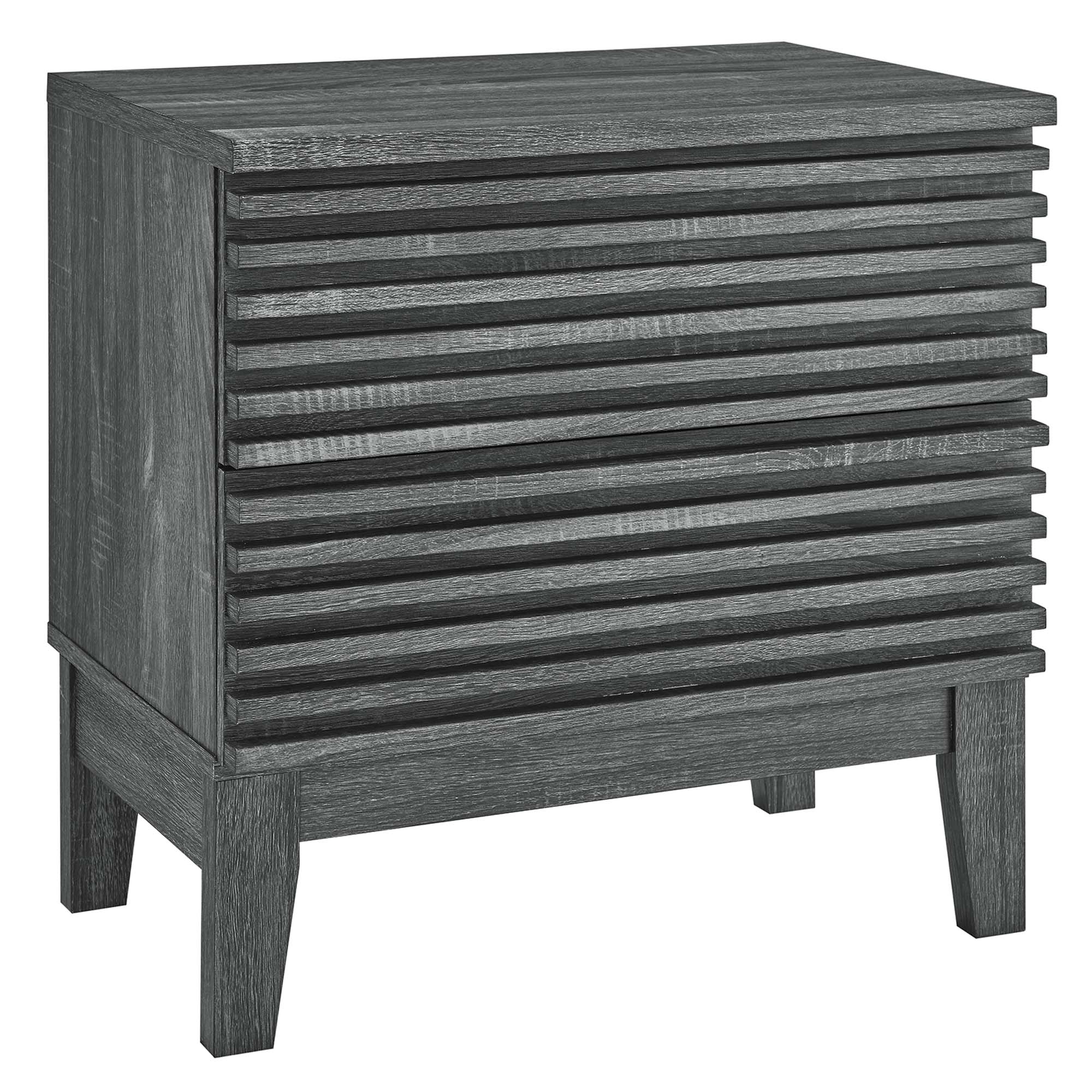 Comodino a 2 cassetti con laminato venato color carbone, stile metà secolo