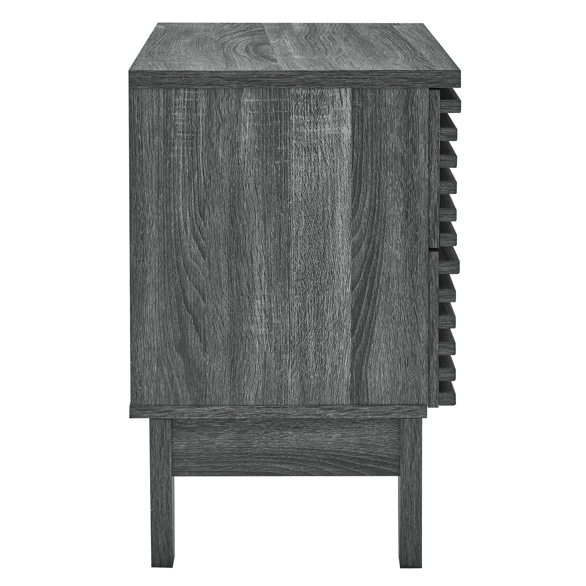 Comodino a 2 cassetti con laminato venato color carbone, stile metà secolo