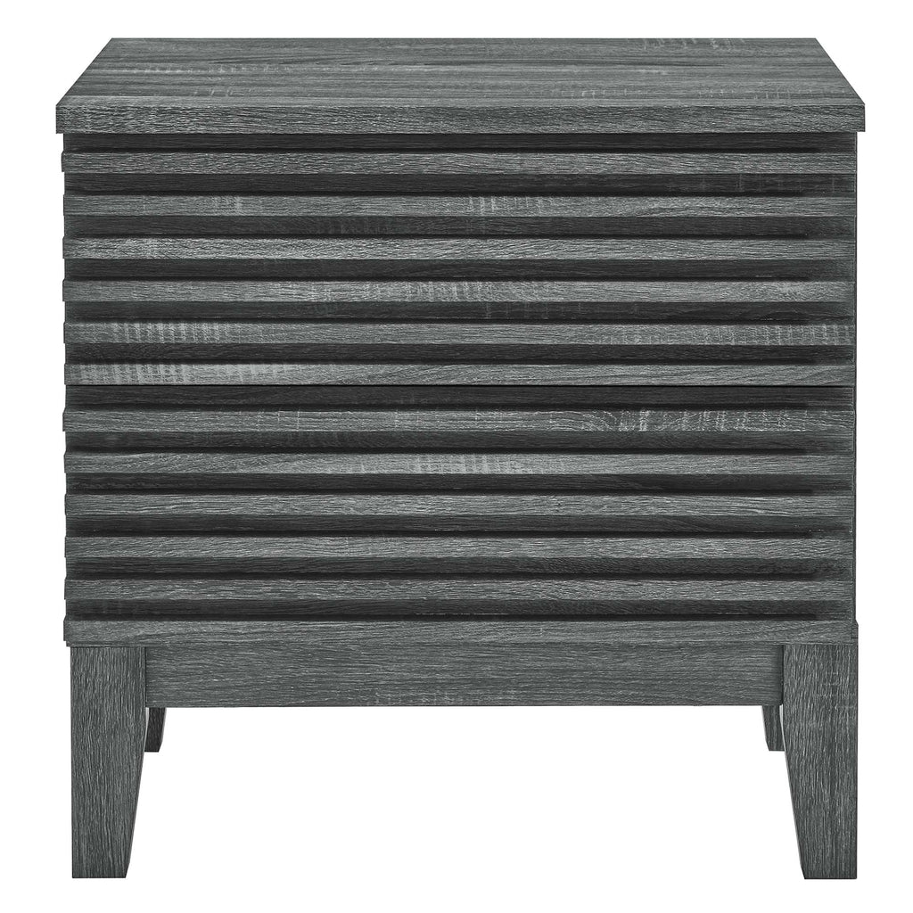 Comodino a 2 cassetti con laminato venato color carbone, stile metà secolo