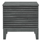 Comodino a 2 cassetti con laminato venato color carbone, stile metà secolo
