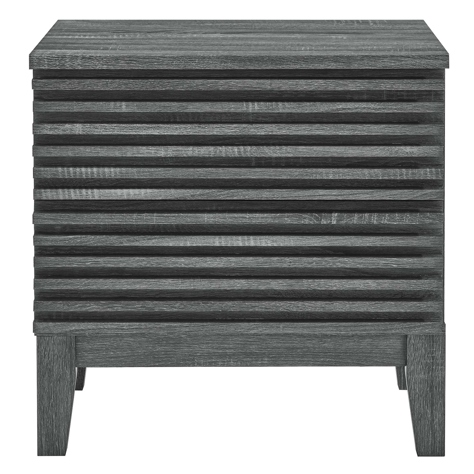 Comodino a 2 cassetti con laminato venato color carbone, stile metà secolo