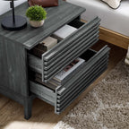 Comodino a 2 cassetti con laminato venato color carbone, stile metà secolo