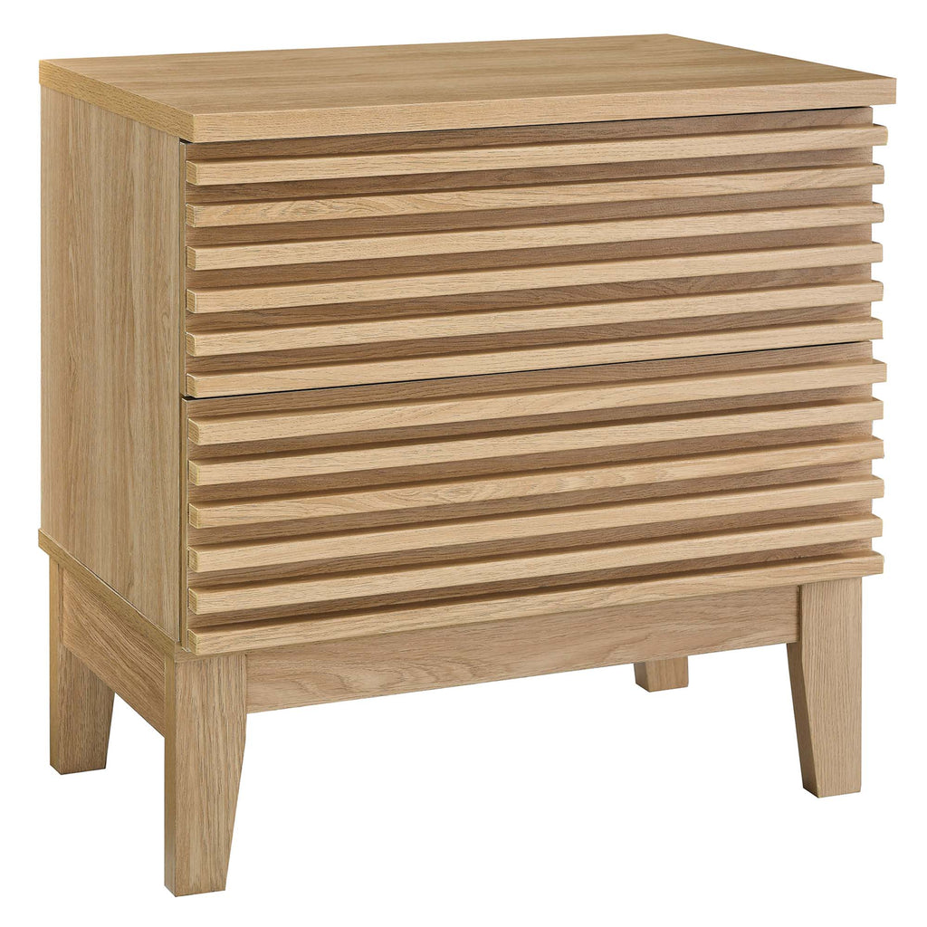 Comodino a 2 cassetti con laminato venato color carbone, stile metà secolo