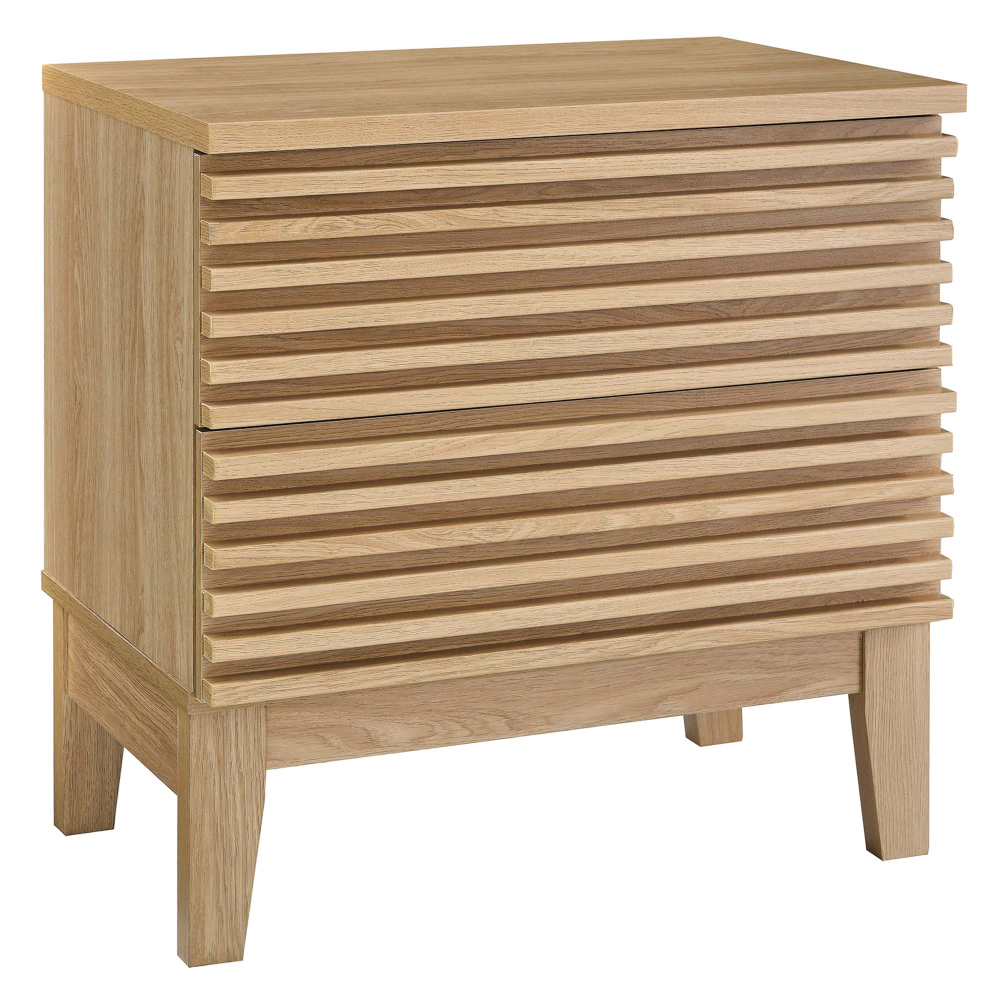 Comodino a 2 cassetti con laminato venato color carbone, stile metà secolo