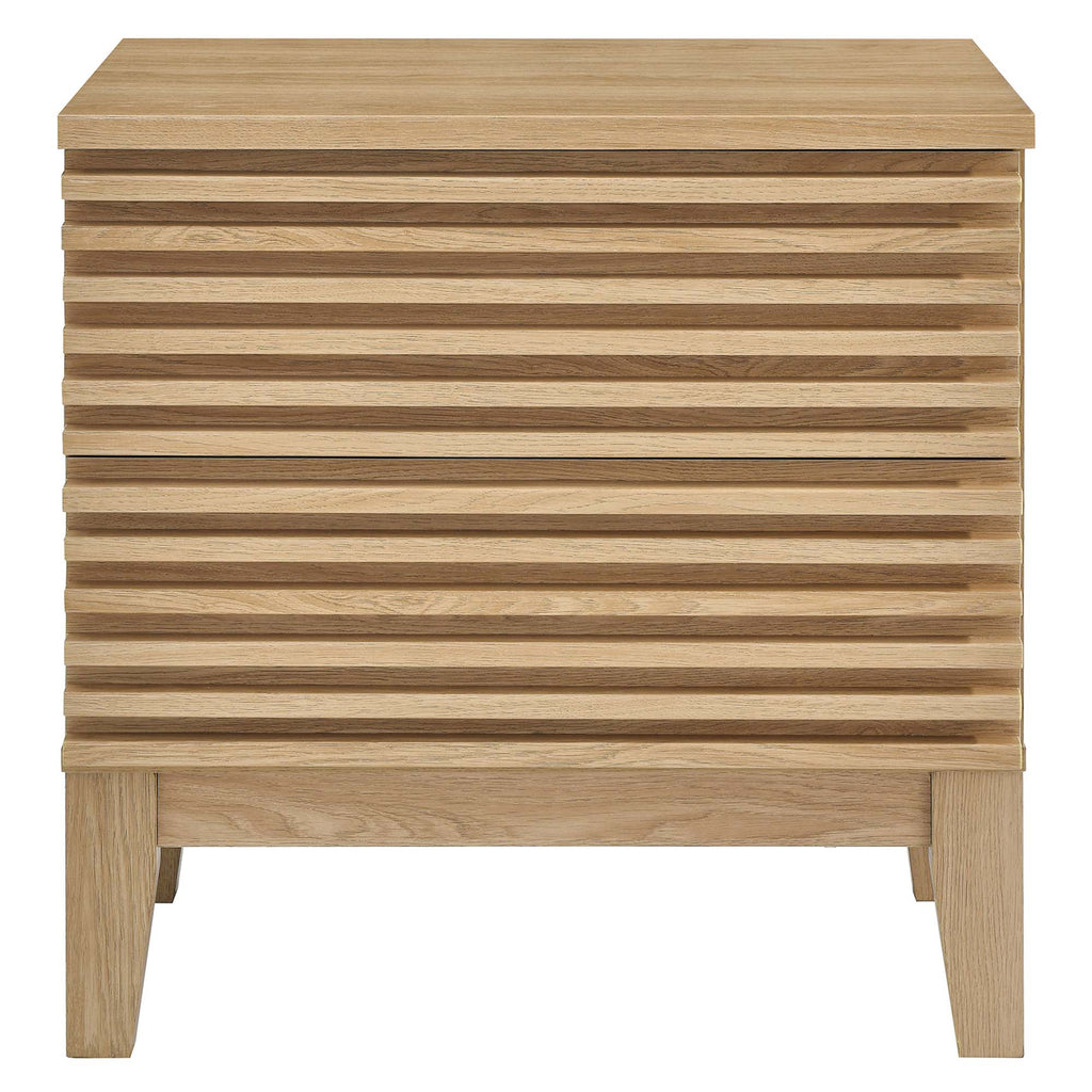 Comodino a 2 cassetti con laminato venato color carbone, stile metà secolo