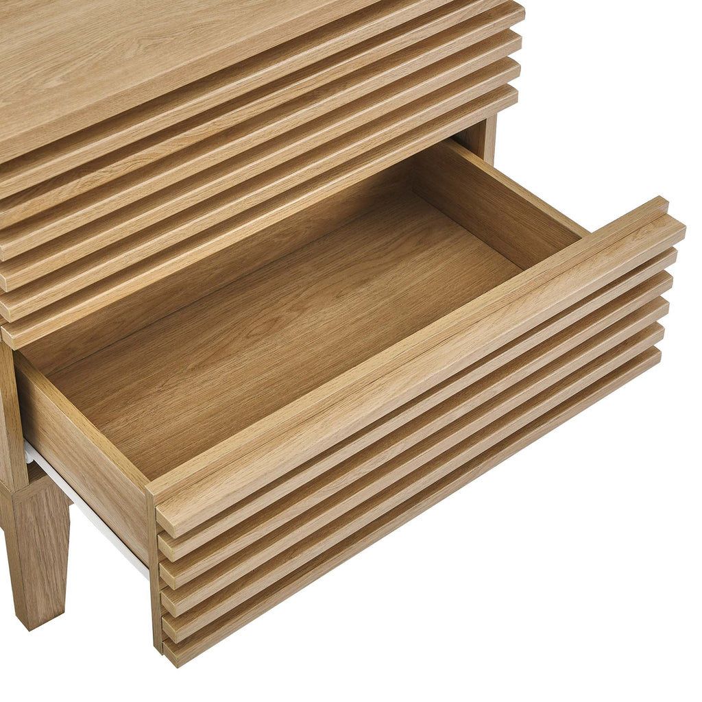 Comodino a 2 cassetti con laminato venato color carbone, stile metà secolo