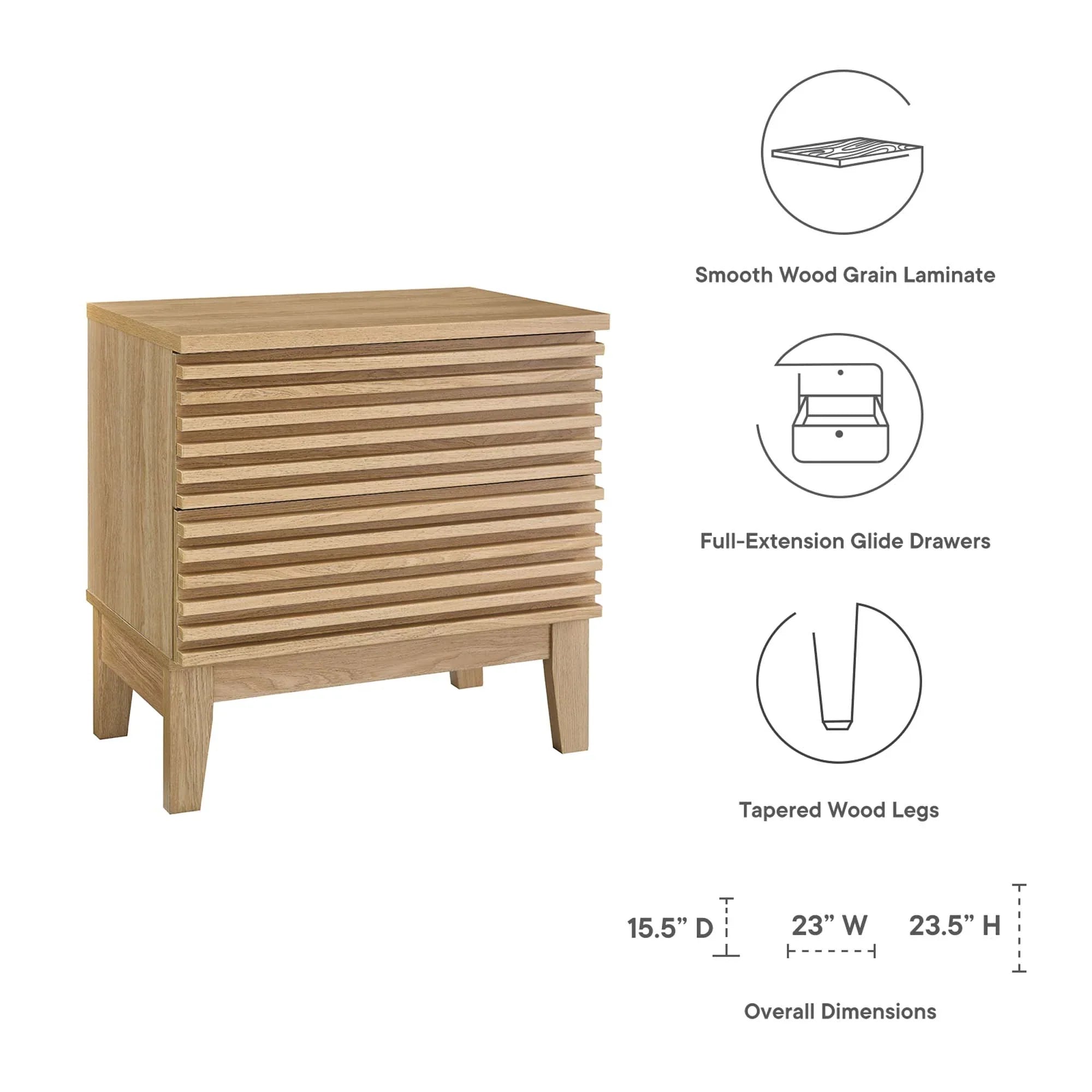 Comodino a 2 cassetti con laminato venato color carbone, stile metà secolo