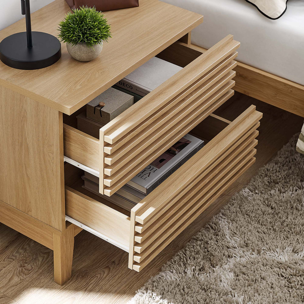 Comodino a 2 cassetti con laminato venato color carbone, stile metà secolo