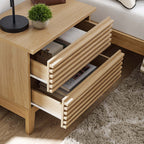 Comodino a 2 cassetti con laminato venato color carbone, stile metà secolo