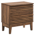 Comodino a 2 cassetti con laminato venato color carbone, stile metà secolo