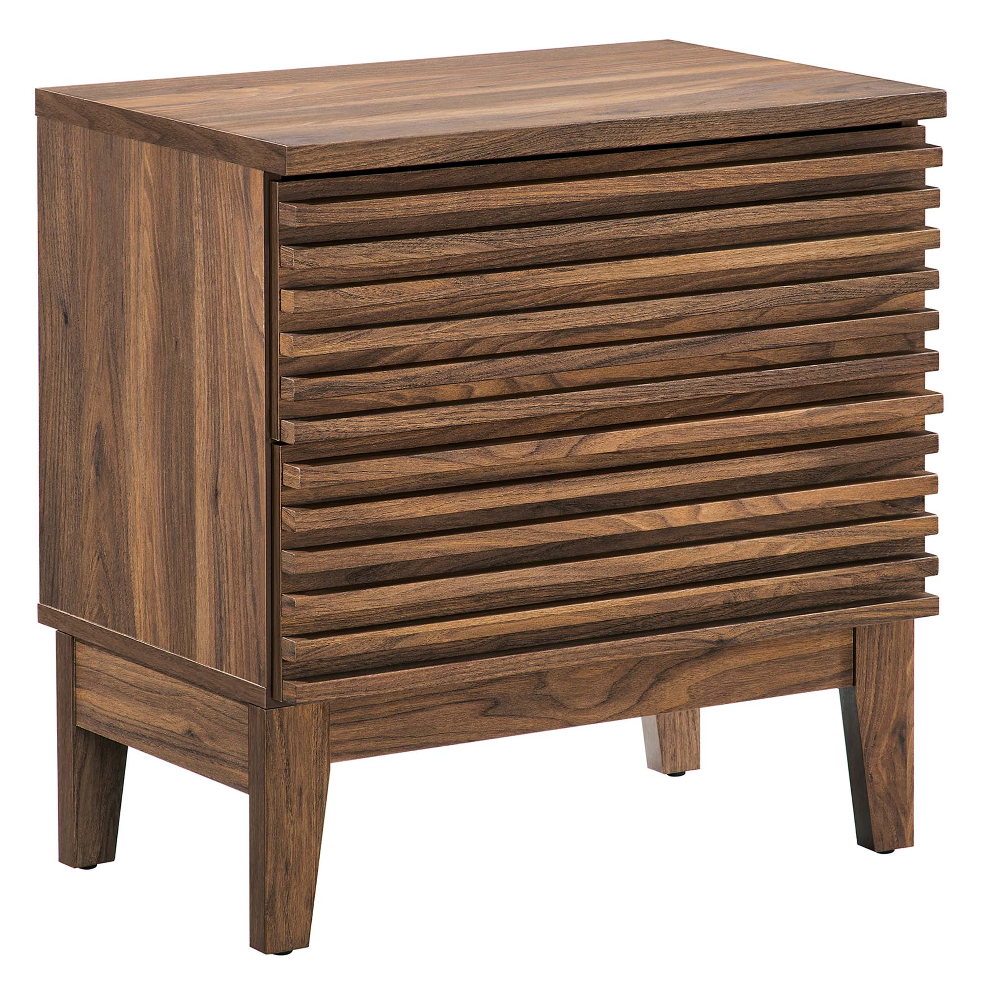 Comodino a 2 cassetti con laminato venato color carbone, stile metà secolo