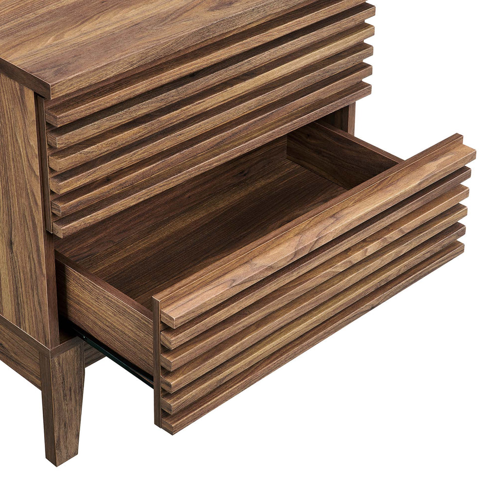 Comodino a 2 cassetti con laminato venato color carbone, stile metà secolo