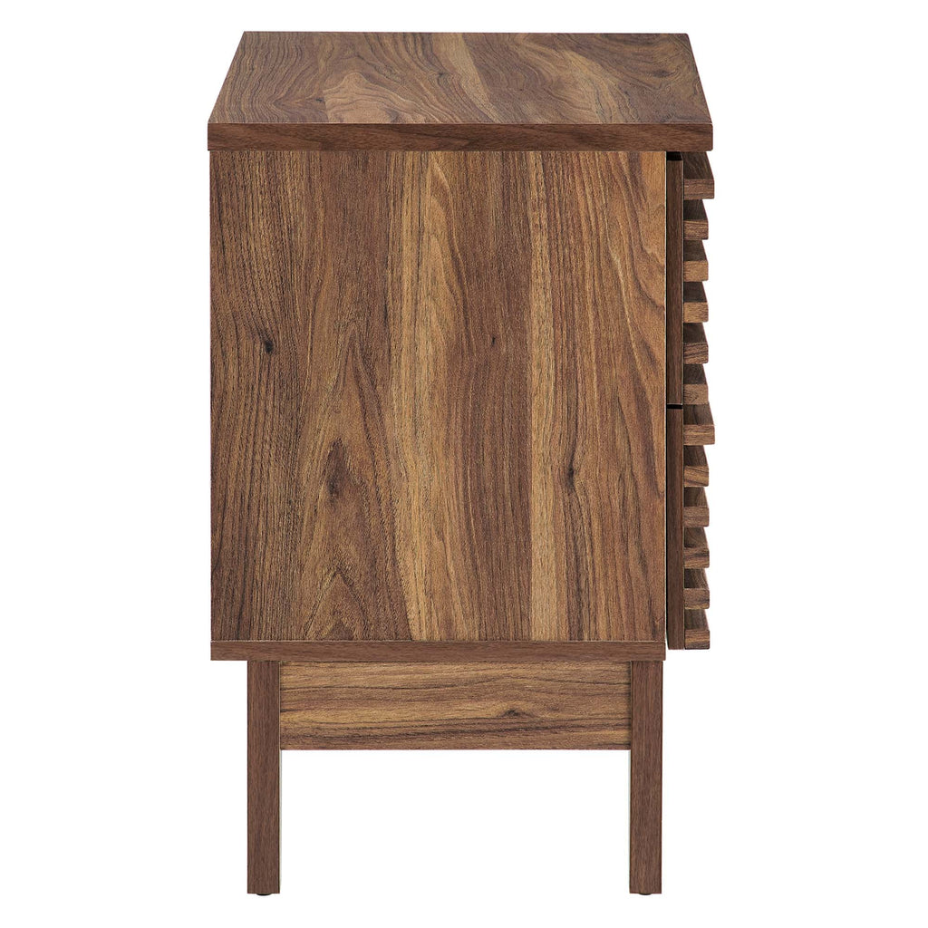 Comodino a 2 cassetti con laminato venato color carbone, stile metà secolo