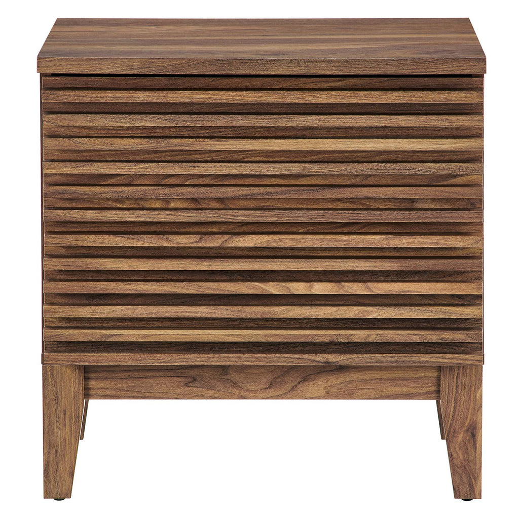 Comodino a 2 cassetti con laminato venato color carbone, stile metà secolo
