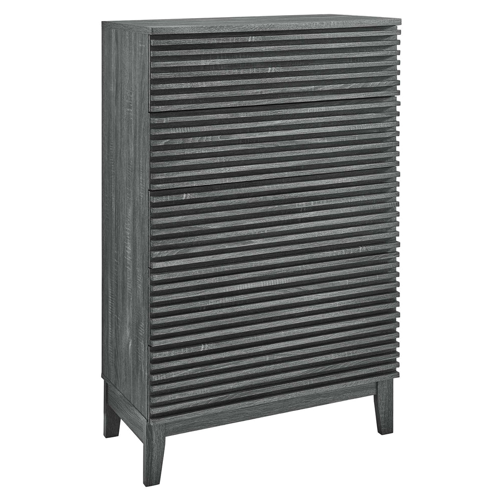 Cassettiera a 5 cassetti Mid-Century laminata con venature del legno color antracite