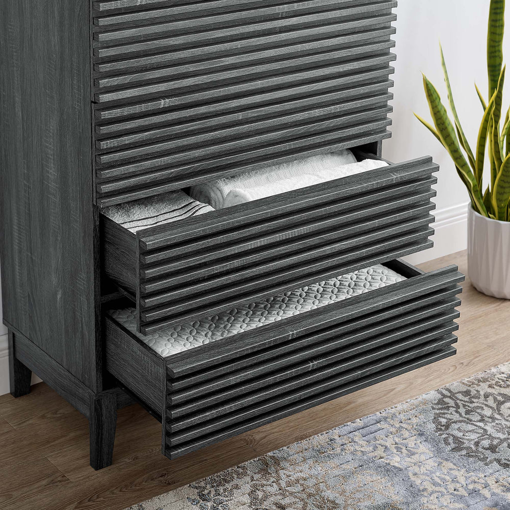 Cassettiera a 5 cassetti Mid-Century laminata con venature del legno color antracite