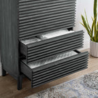 Cassettiera a 5 cassetti Mid-Century laminata con venature del legno color antracite