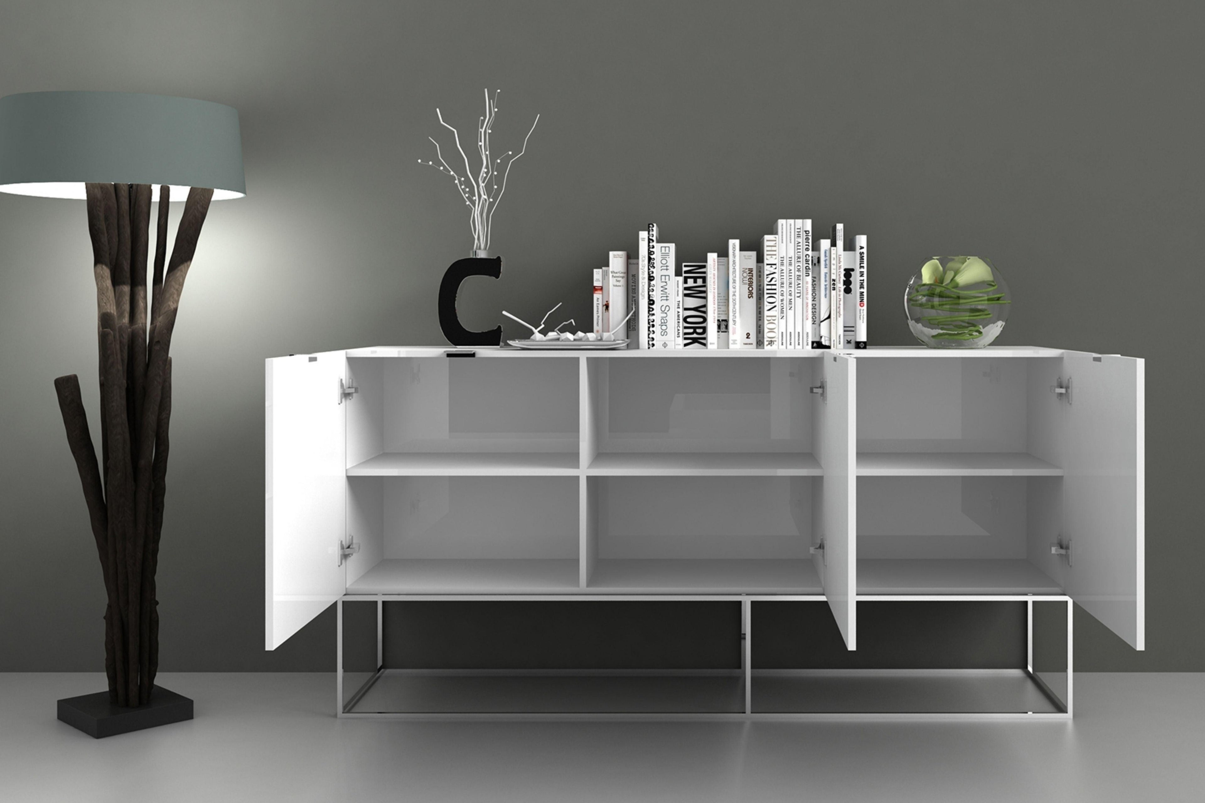 Credenza laccata color tortora lucido con base nera