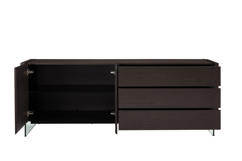 Credenza a buffet in lacca bianca lucida con ante in vetro