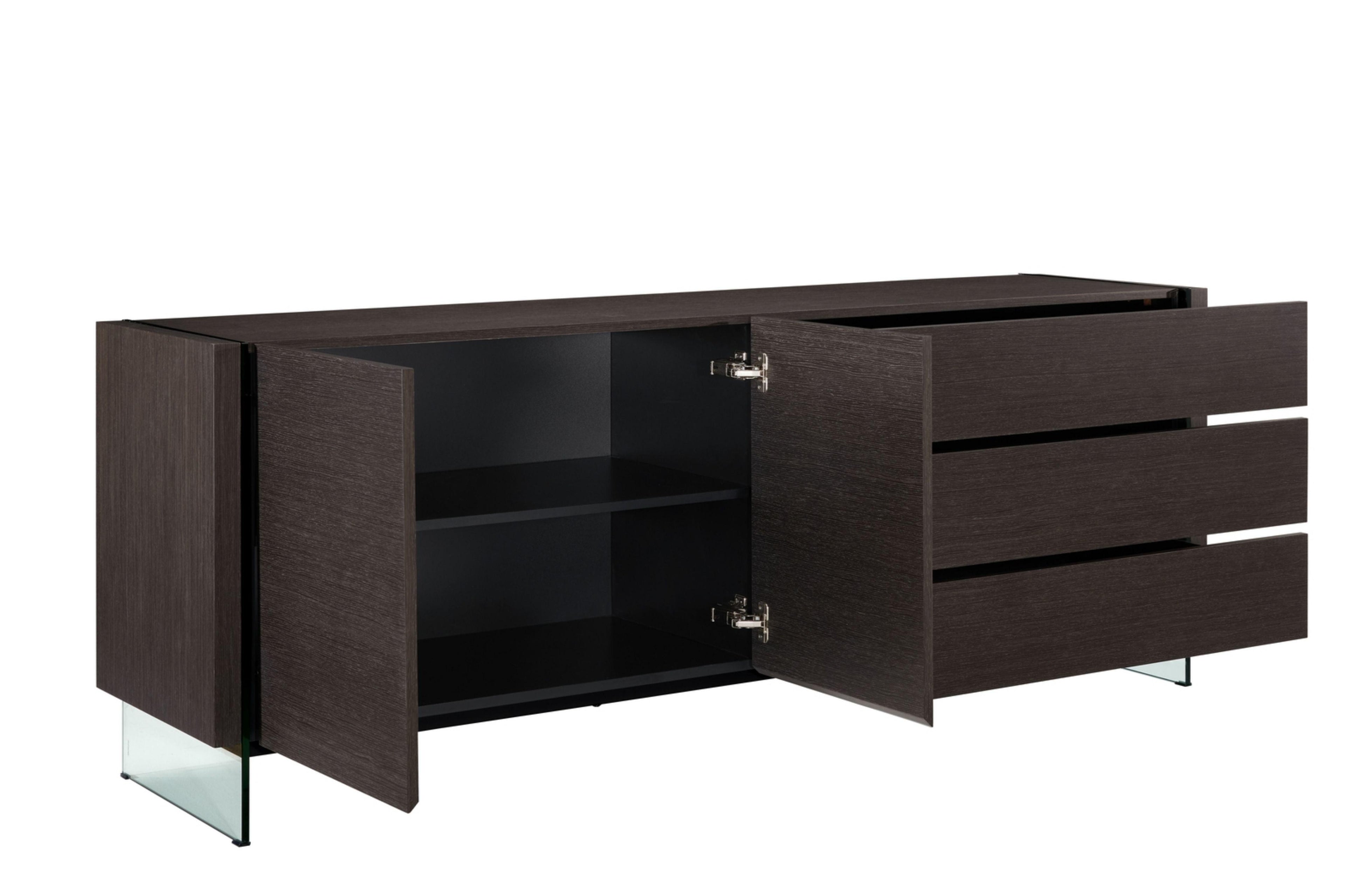 Credenza a buffet in lacca bianca lucida con ante in vetro