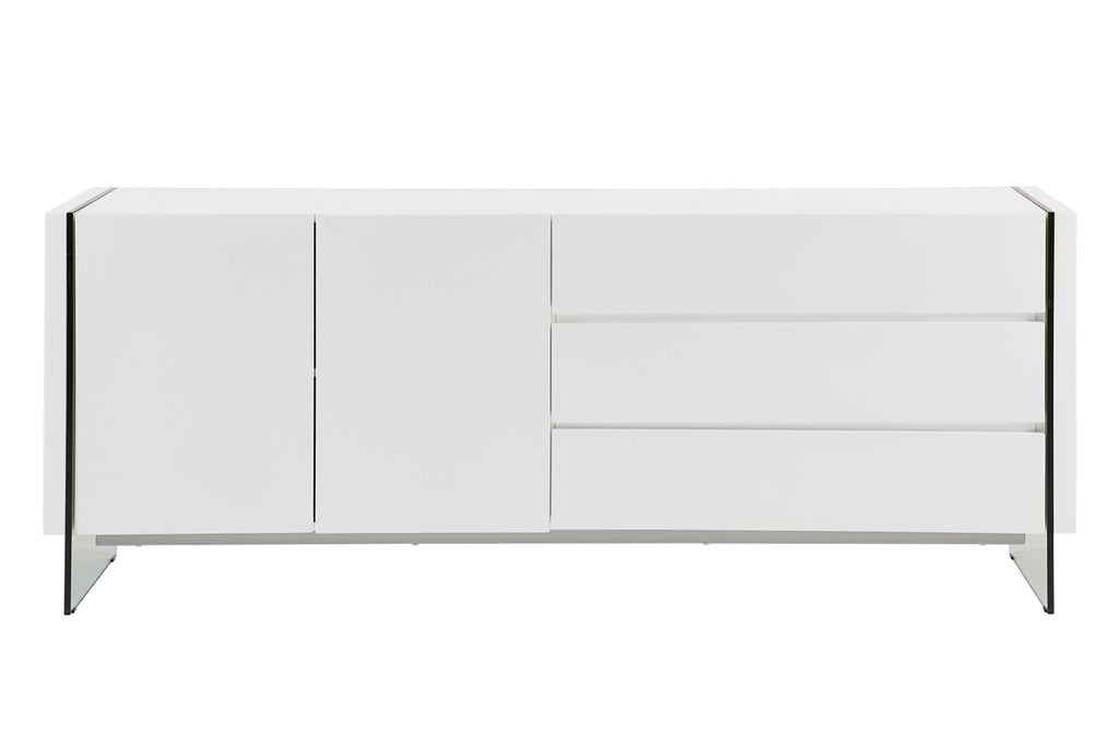 Credenza a buffet in lacca bianca lucida con ante in vetro