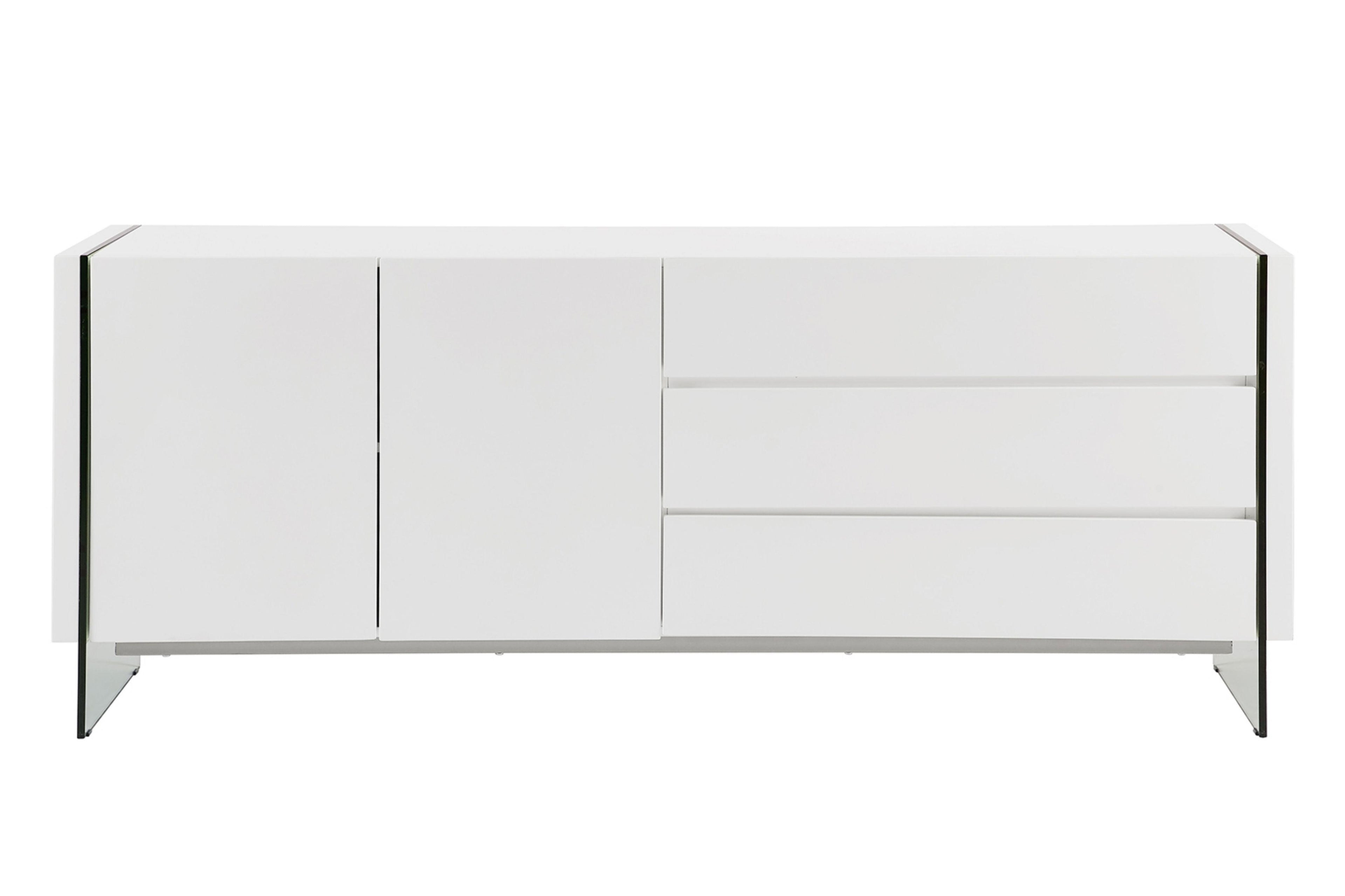 Credenza a buffet in lacca bianca lucida con ante in vetro