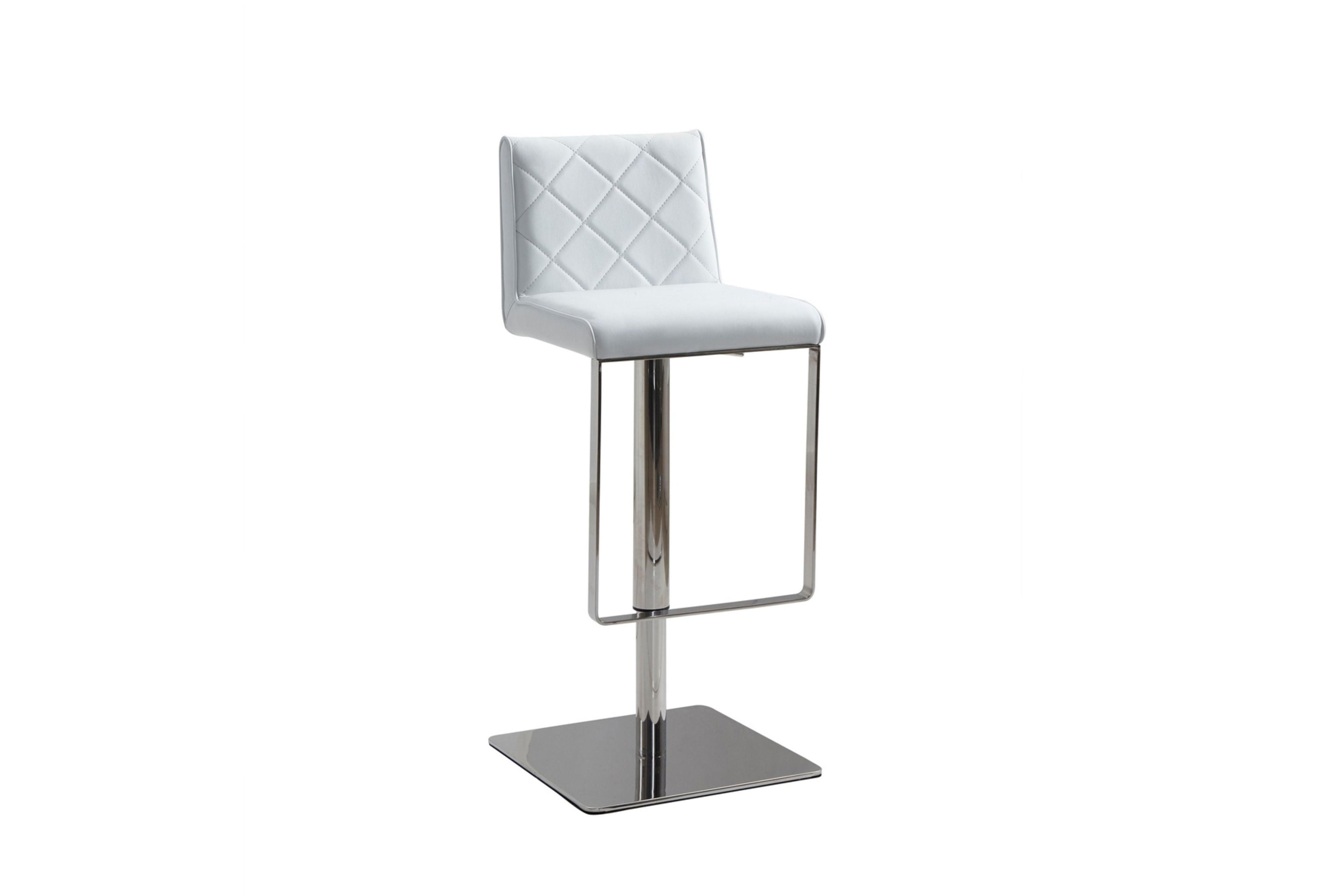 Sgabello da bar regolabile in pelle PU bianca con base in acciaio inossidabile