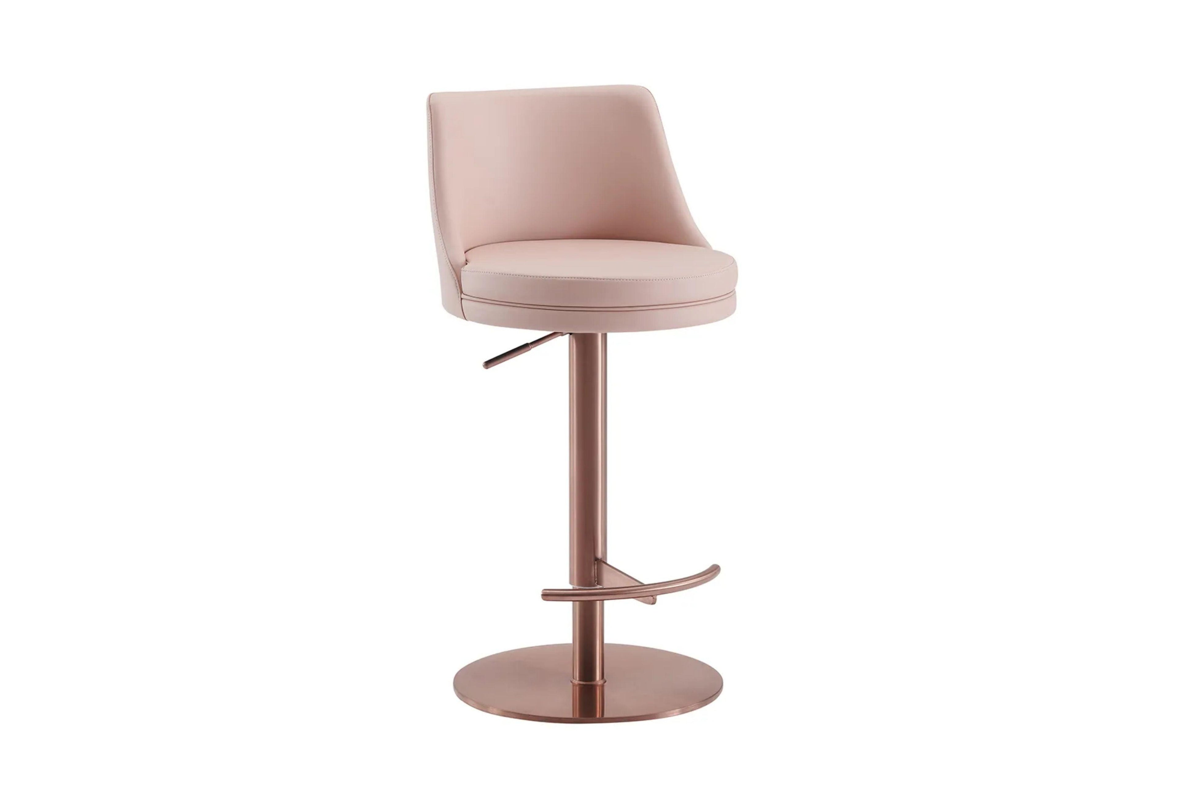 Sgabello da bar regolabile in pelle PU bianca con base oro rosa