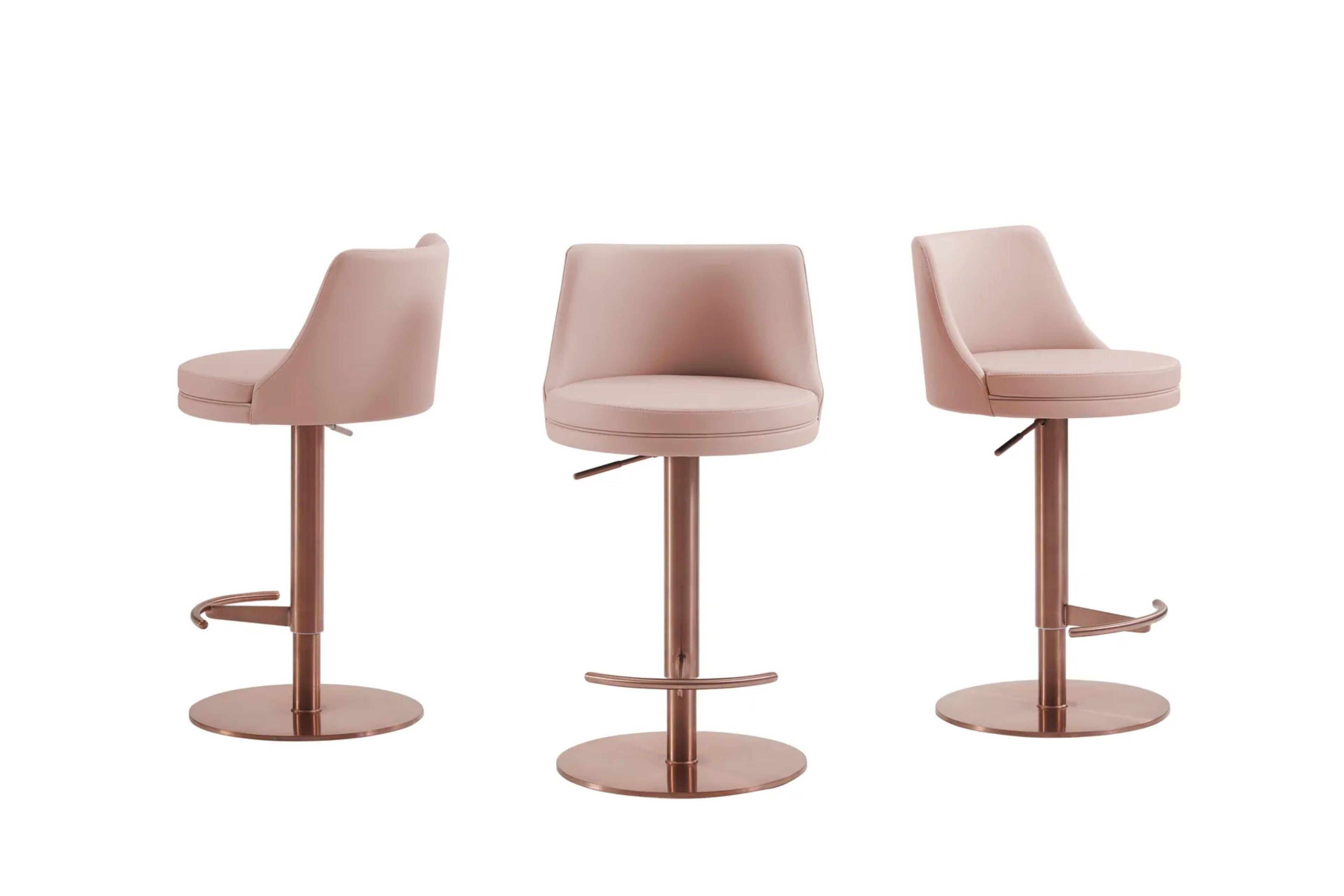 Sgabello da bar regolabile in pelle PU bianca con base oro rosa