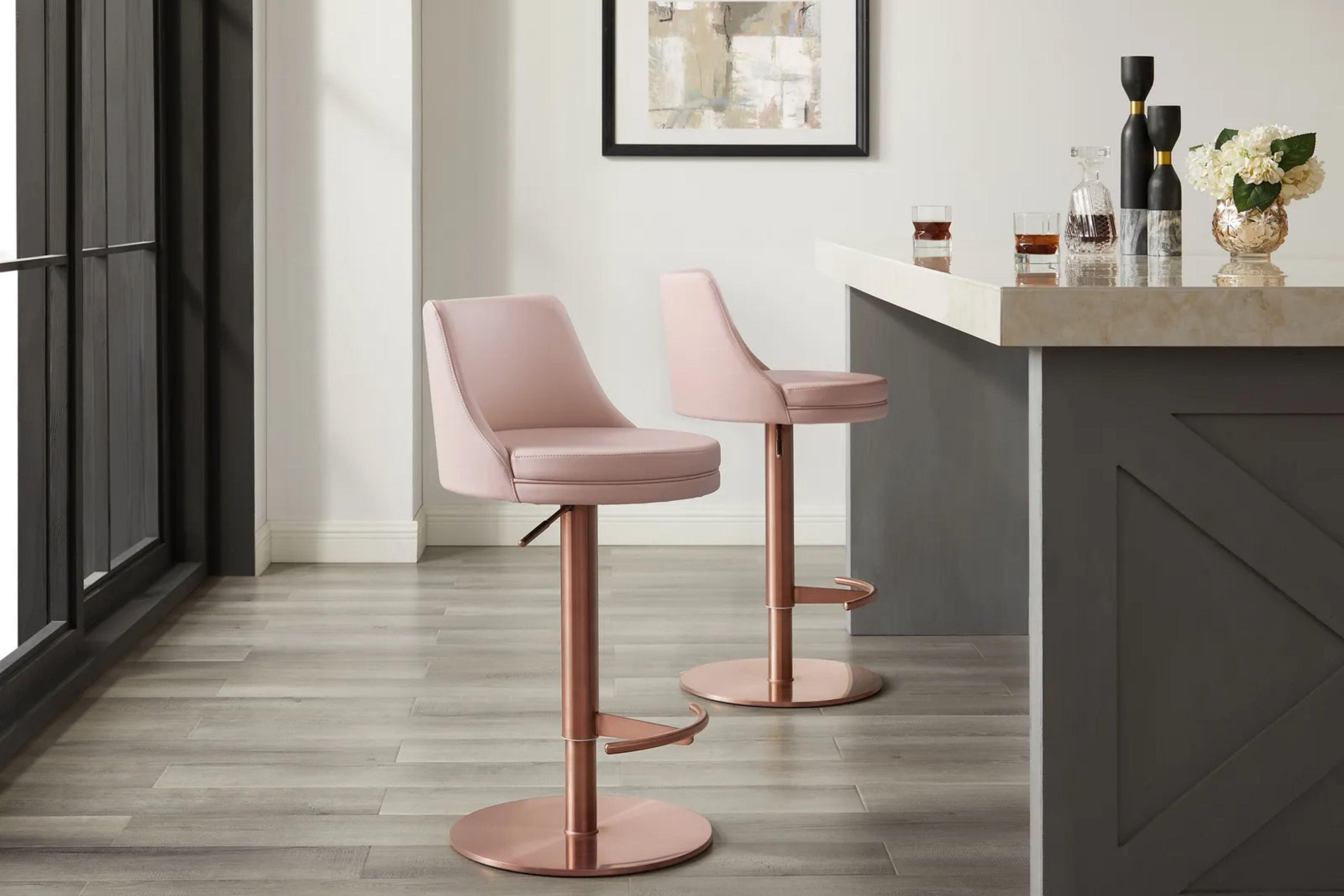 Sgabello da bar regolabile in pelle PU bianca con base oro rosa