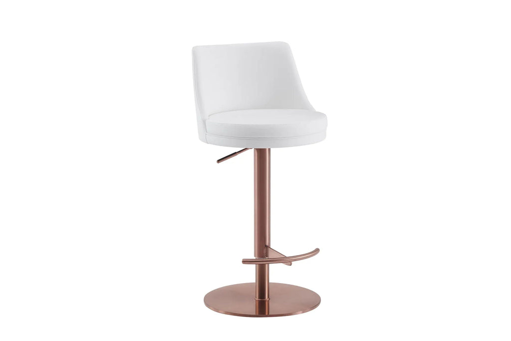 Sgabello da bar regolabile in pelle PU bianca con base oro rosa