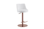 Sgabello da bar regolabile in pelle PU bianca con base oro rosa