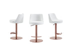 Sgabello da bar regolabile in pelle PU bianca con base oro rosa