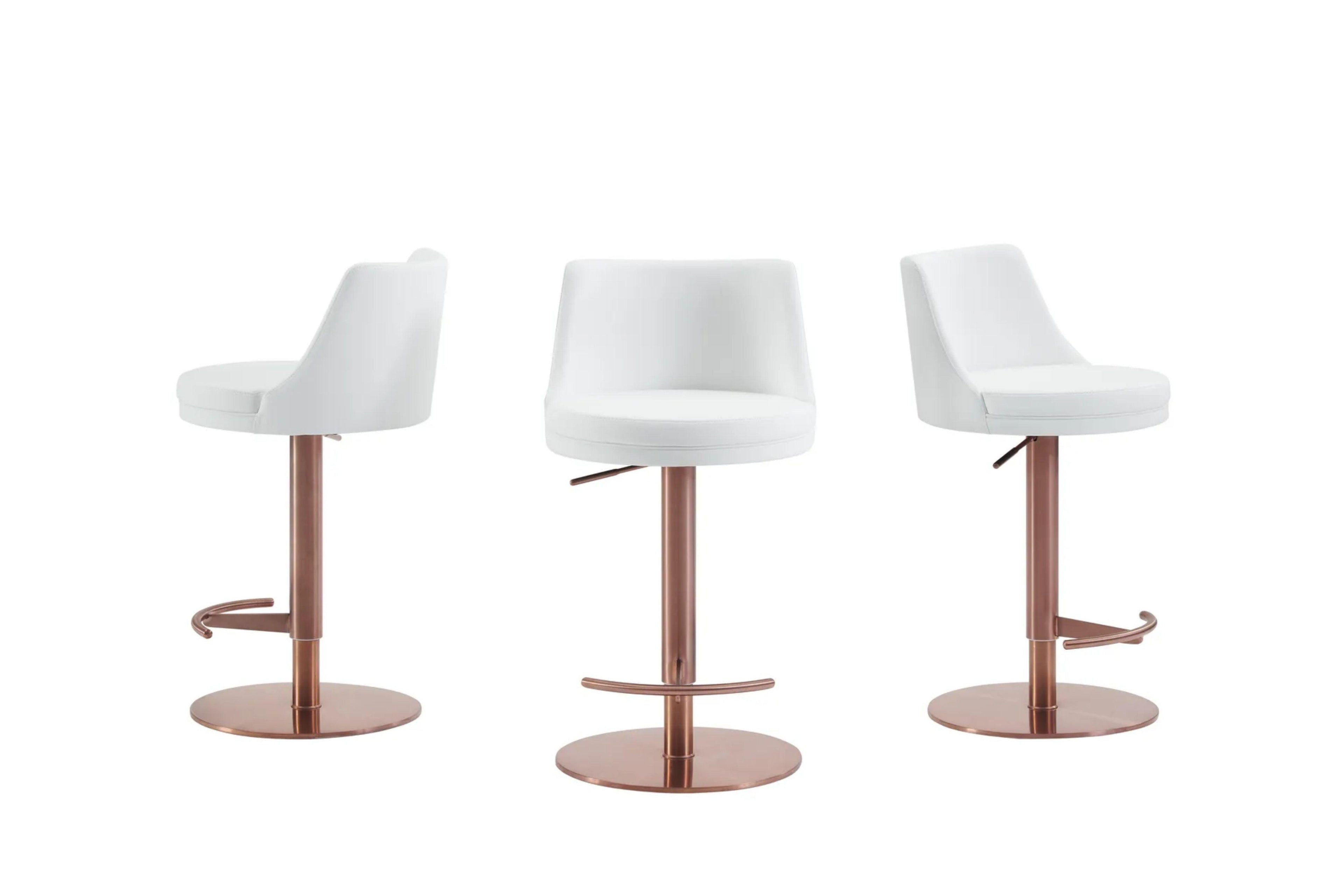 Sgabello da bar regolabile in pelle PU bianca con base oro rosa